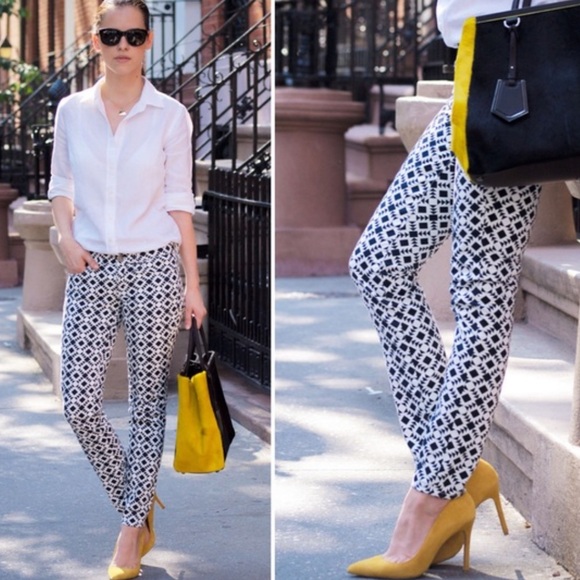 J. Crew Black White Geometric Kaleidoscope Print  Stretch Ankle Skinny Jeans  29 - Picture 2 of 15